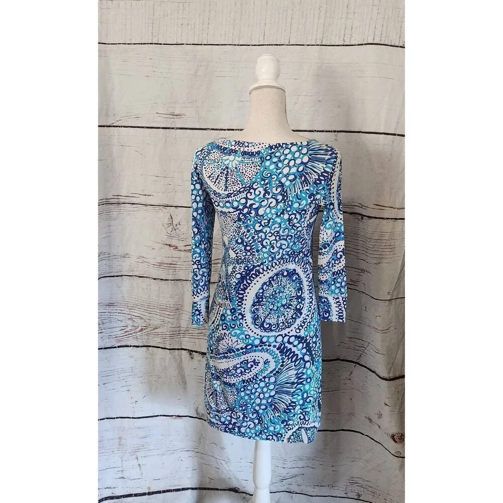 Lilly Pulitzer‎ Sophie 3/4 Sleeve Blue & White Dress Size Small